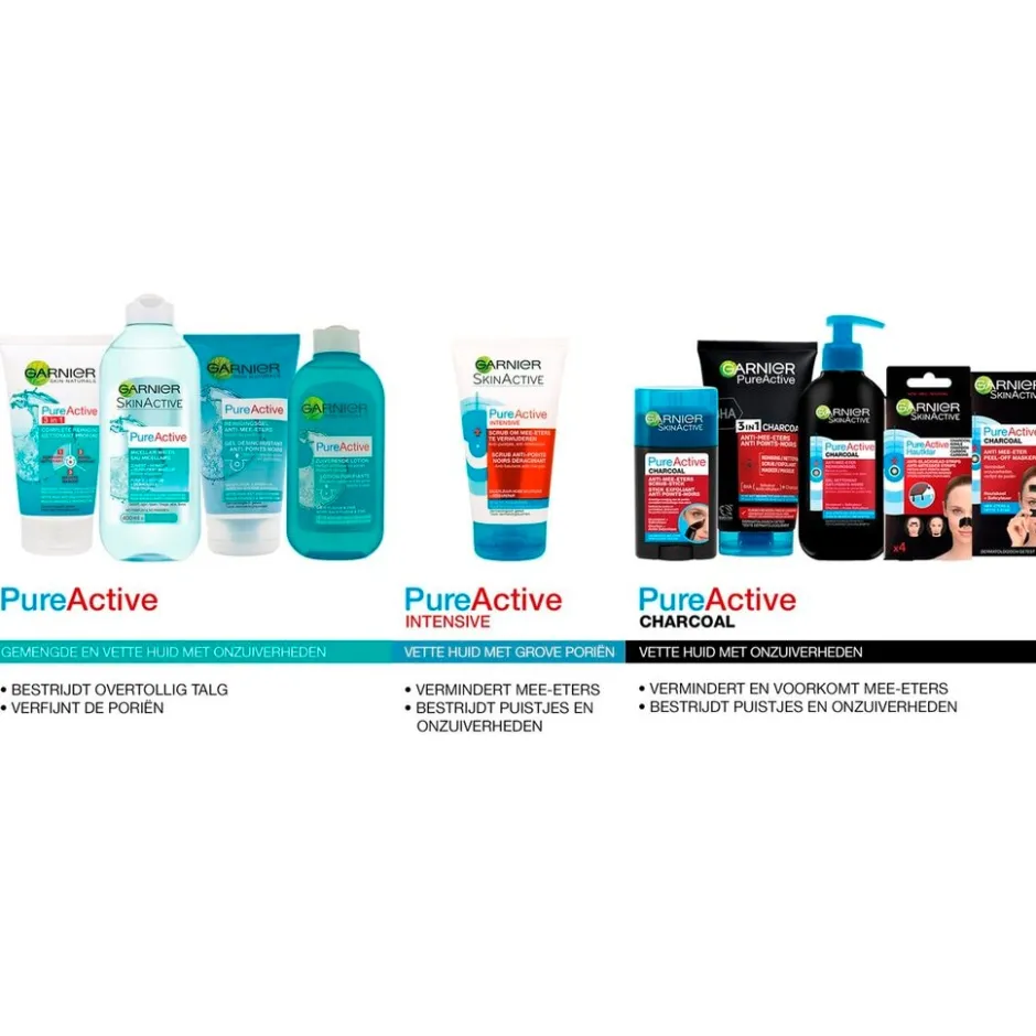Garnier Skin Naturals Garnier PureActive 3-In-1 Anti-Mee-Eters Gezichtsreiniger met Charcoal