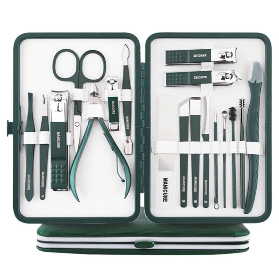 UNIQ 18‑in‑1 Manicure & Pedicure Set – Donkergroen Etui