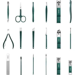 UNIQ 18‑in‑1 Manicure & Pedicure Set – Donkergroen Etui