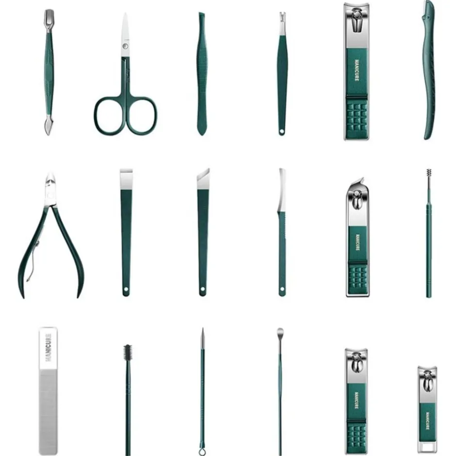 UNIQ 18‑in‑1 Manicure & Pedicure Set – Donkergroen Etui